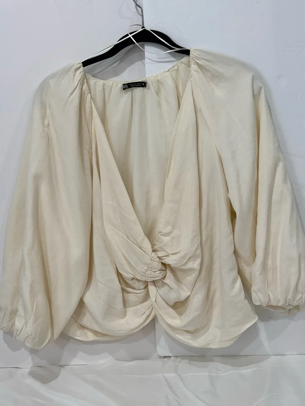 Zara Cream Twist-Front V-Neck Blouse size L